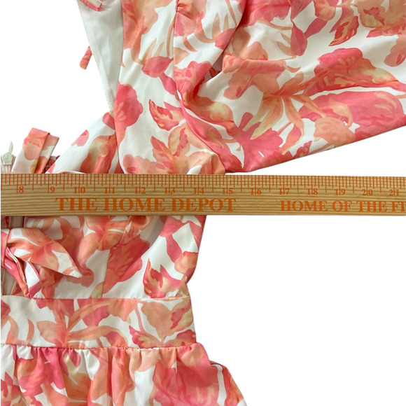 Beulah Style Tropical Floral Double Front Knot Mini Dress Small Tiered Flirty - Picture 10 of 12